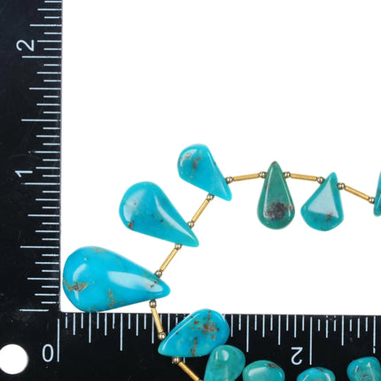 585 14k gold Natural turquoise graduated tab beaded necklace - Estate Fresh Austin