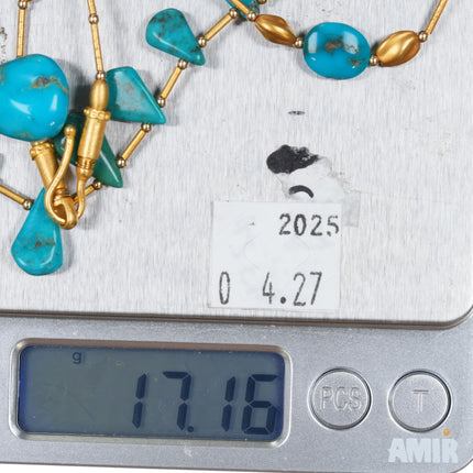 585 14k gold Natural turquoise graduated tab beaded necklace - Estate Fresh Austin