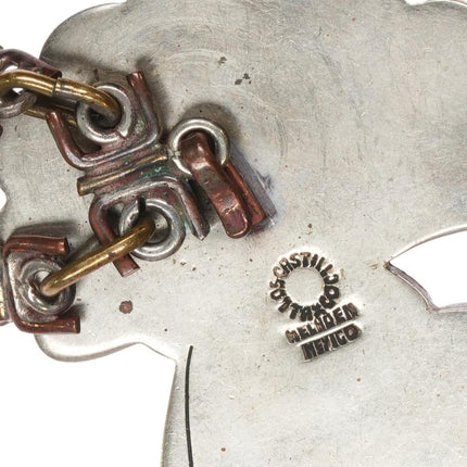 Large Los Castillo Mixed Metals Chrysocolla inlay Aztec Shaman pendant necklace - Estate Fresh Austin