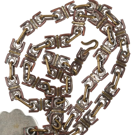 Large Los Castillo Mixed Metals Chrysocolla inlay Aztec Shaman pendant necklace - Estate Fresh Austin