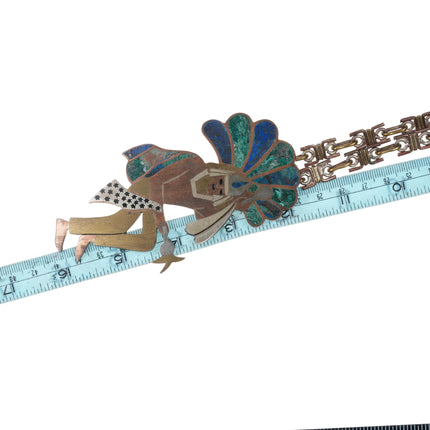 Large Los Castillo Mixed Metals Chrysocolla inlay Aztec Shaman pendant necklace - Estate Fresh Austin