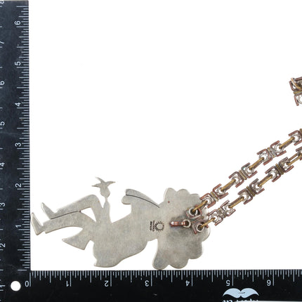 Large Los Castillo Mixed Metals Chrysocolla inlay Aztec Shaman pendant necklace - Estate Fresh Austin