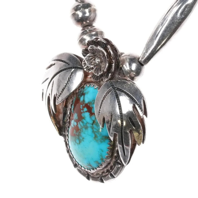 1970's OV Navajo sterling silver turquoise and coral beaded necklace/pendant. - Estate Fresh Austin
