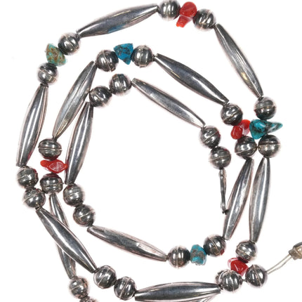1970's OV Navajo sterling silver turquoise and coral beaded necklace/pendant. - Estate Fresh Austin