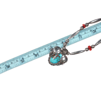 1970's OV Navajo sterling silver turquoise and coral beaded necklace/pendant. - Estate Fresh Austin