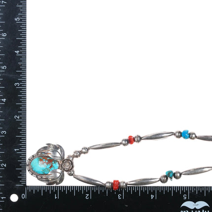 1970's OV Navajo sterling silver turquoise and coral beaded necklace/pendant. - Estate Fresh Austin