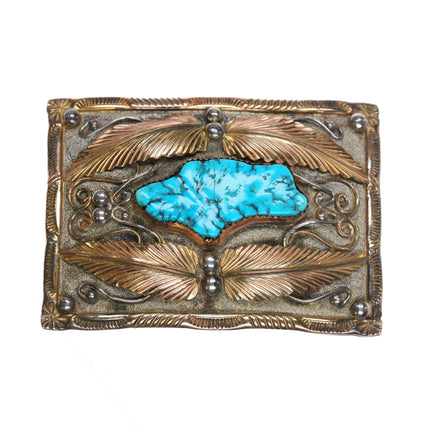 Vintage Navajo sterling silver gold filled turquoise belt buckle - Estate Fresh Austin