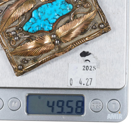 Vintage Navajo sterling silver gold filled turquoise belt buckle - Estate Fresh Austin