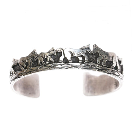 6.5" Elaine Becenti Navajo sterling wild ponies cuff bracelet - Estate Fresh Austin
