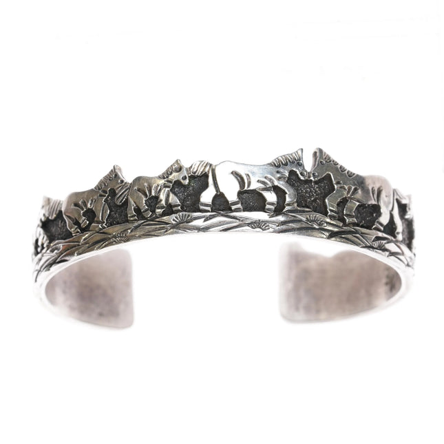 6.5" Elaine Becenti Navajo sterling wild ponies cuff bracelet - Estate Fresh Austin