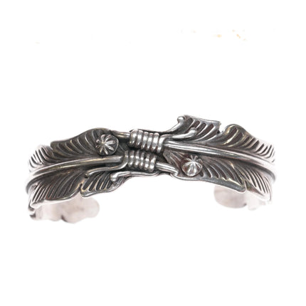 6.75" Navajo silver feather form cuff bracelet - Estate Fresh Austin