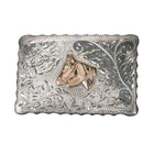 c1950 10k gold/Sterling silver Renalde hand engraved horse western belt buckle - Estate Fresh Austin