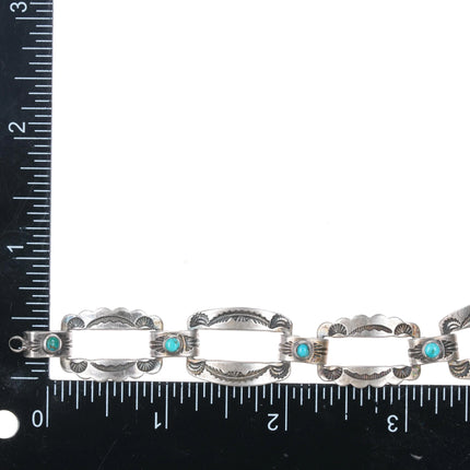 6.25" 1940's Navajo Fred Harvey sterling silver link bracelet w/turquoise - Estate Fresh Austin
