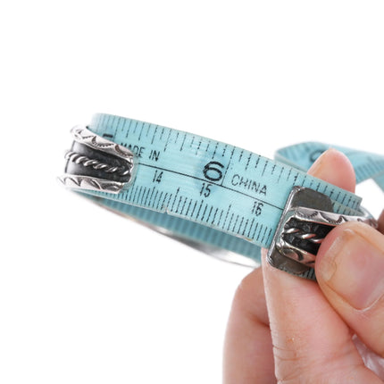 6.4" Vintage Navajo silver chip inlay geometric cuff bracelet nice stamped sides - Estate Fresh Austin