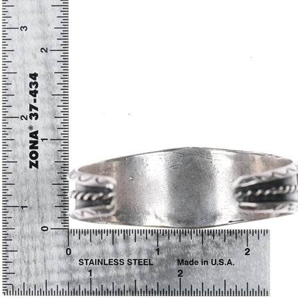 6.4" Vintage Navajo silver chip inlay geometric cuff bracelet nice stamped sides - Estate Fresh Austin