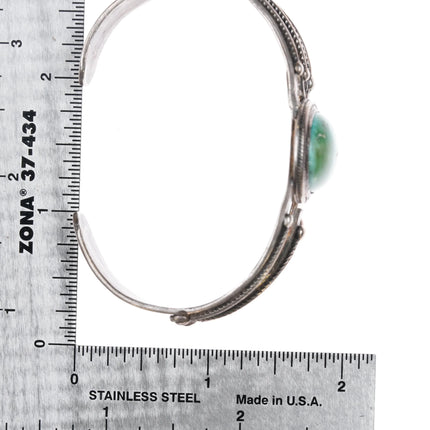 6.35" 1930's Navajo sterling silver 3 shank single stone turquoise cuff bracelet - Estate Fresh Austin