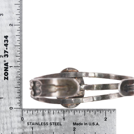 6.35" 1930's Navajo sterling silver 3 shank single stone turquoise cuff bracelet - Estate Fresh Austin