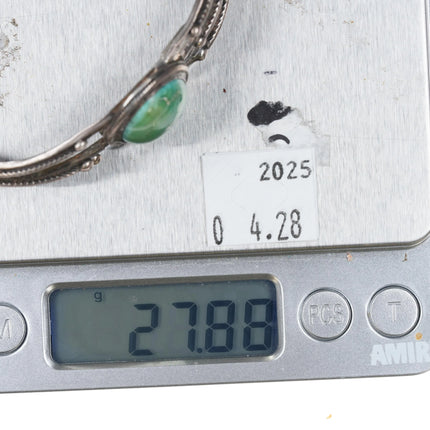 6.35" 1930's Navajo sterling silver 3 shank single stone turquoise cuff bracelet - Estate Fresh Austin