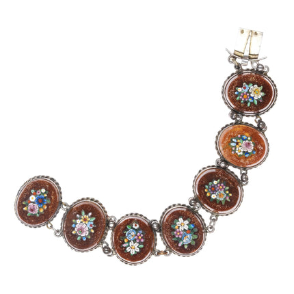 6.25" Antique Italian sterling silver Micro-Mosaic art glass link bracelet - Estate Fresh Austin