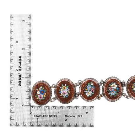6.25" Antique Italian sterling silver Micro-Mosaic art glass link bracelet - Estate Fresh Austin