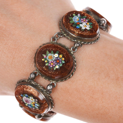 6.25" Antique Italian sterling silver Micro-Mosaic art glass link bracelet - Estate Fresh Austin