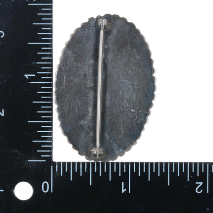 c1950 Navajo Green turquoise pin sterling silver beaded rim - Estate Fresh Austin