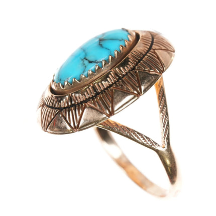 sz8.5 Hopi 14k gold high grade turquoise ring Native American - Estate Fresh Austin