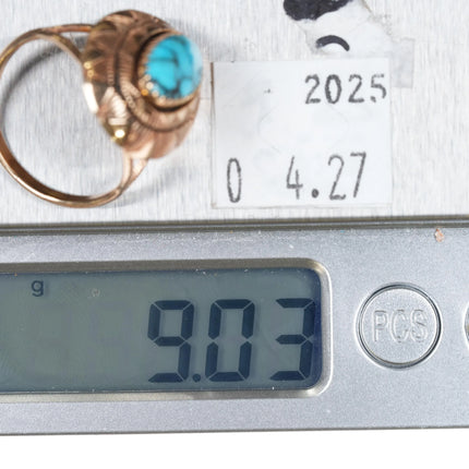 sz8.5 Hopi 14k gold high grade turquoise ring Native American - Estate Fresh Austin