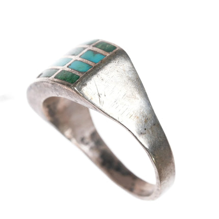 sz11.25 c1950 Zuni sterling silver turquoise delicate channel inlay ring - Estate Fresh Austin