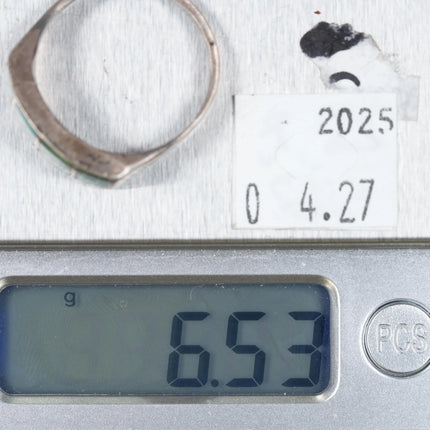 sz11.25 c1950 Zuni sterling silver turquoise delicate channel inlay ring - Estate Fresh Austin