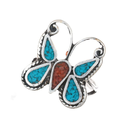 sz6.75 1970's Navajo sterling silver chip inlay butterfly ring - Estate Fresh Austin
