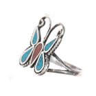 sz6.75 1970's Navajo sterling silver chip inlay butterfly ring - Estate Fresh Austin