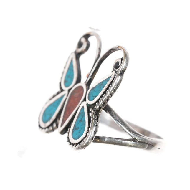 sz6.75 1970's Navajo sterling silver chip inlay butterfly ring - Estate Fresh Austin