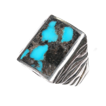 sz10.75 Vintage Navajo sterling zebra striped ring with cool turquoise - Estate Fresh Austin