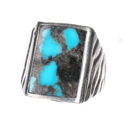sz10.75 Vintage Navajo sterling zebra striped ring with cool turquoise - Estate Fresh Austin