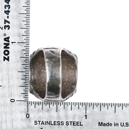 sz10.75 Vintage Navajo sterling zebra striped ring with cool turquoise - Estate Fresh Austin