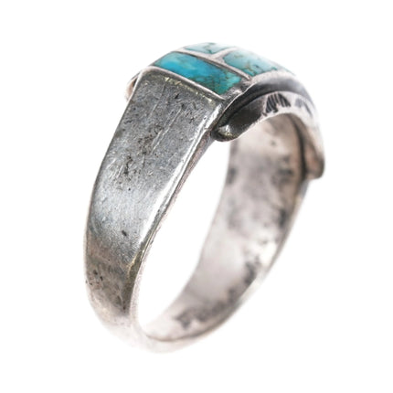 sz10 vintage Zuni turquoise channel inlay sterling silver ring - Estate Fresh Austin