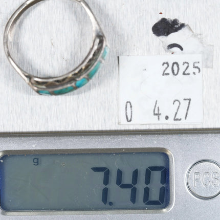 sz10 vintage Zuni turquoise channel inlay sterling silver ring - Estate Fresh Austin