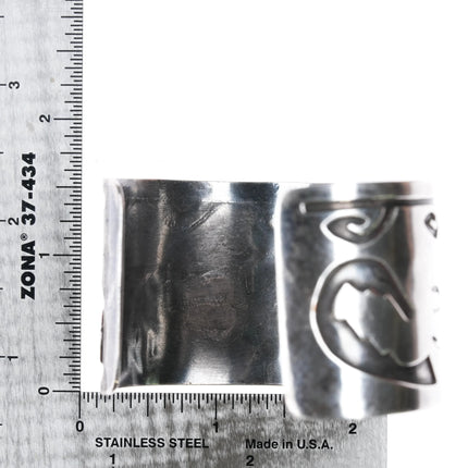 6.75" AY Navajo overlay Silver turquoise and coral bear claw cuff bracelet - Estate Fresh Austin