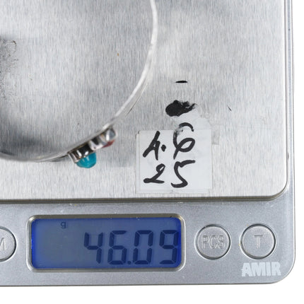 6.75" AY Navajo overlay Silver turquoise and coral bear claw cuff bracelet - Estate Fresh Austin