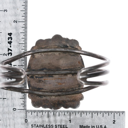 6.125" 1940's Navajo silver petrified wood agate triple shank cuff bracelet - Estate Fresh Austin