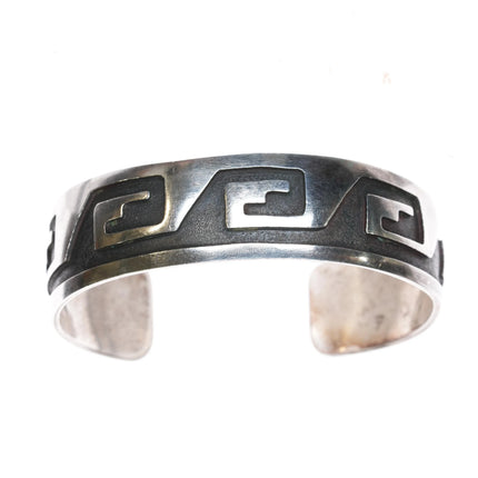 6.75" Navajo overlay geometric Sterling silver cuff bracelet - Estate Fresh Austin