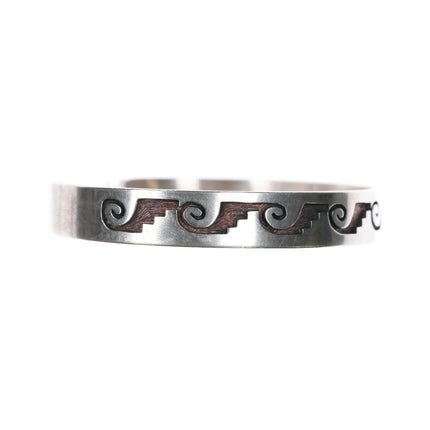 6.8" Hopi overlay geometric pattern cuff bracelet sterling silver - Estate Fresh Austin