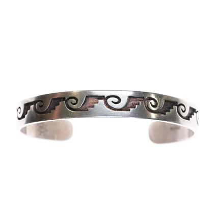 6.8" Hopi overlay geometric pattern cuff bracelet sterling silver - Estate Fresh Austin