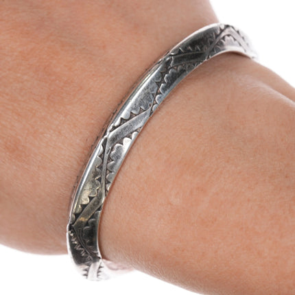 6" Older Navajo silver carinated heavily stamped cuff bracelet - Estate Fresh Austin