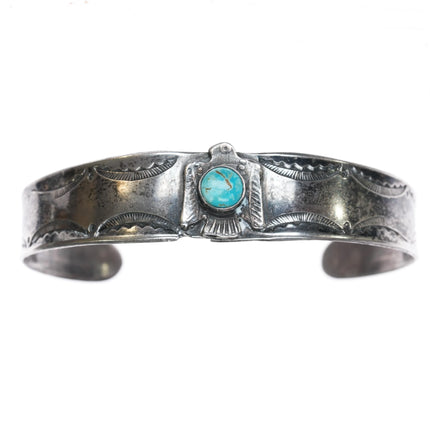 6.5" 30's-40's Navajo silver Fred Harvey thunderbird hand stamped cuff bracelet - Estate Fresh Austin