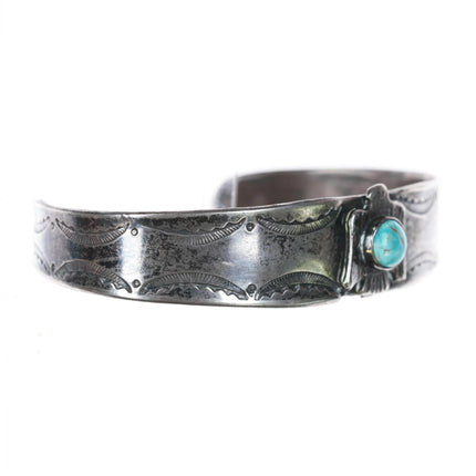6.5" 30's-40's Navajo silver Fred Harvey thunderbird hand stamped cuff bracelet - Estate Fresh Austin
