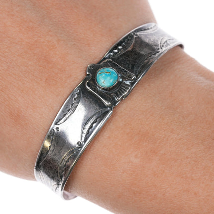 6.5" 30's-40's Navajo silver Fred Harvey thunderbird hand stamped cuff bracelet - Estate Fresh Austin