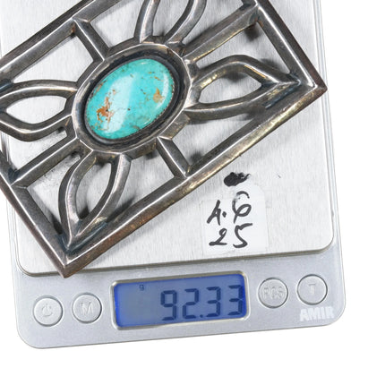 Large c1960's Navajo cast silver and turquoise belt buckle - Estate Fresh Austin