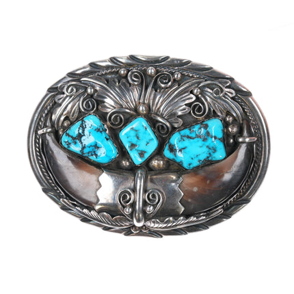 M Tsosie Navajo Sterling silver Kingman turquoise faux claw belt buckle - Estate Fresh Austin